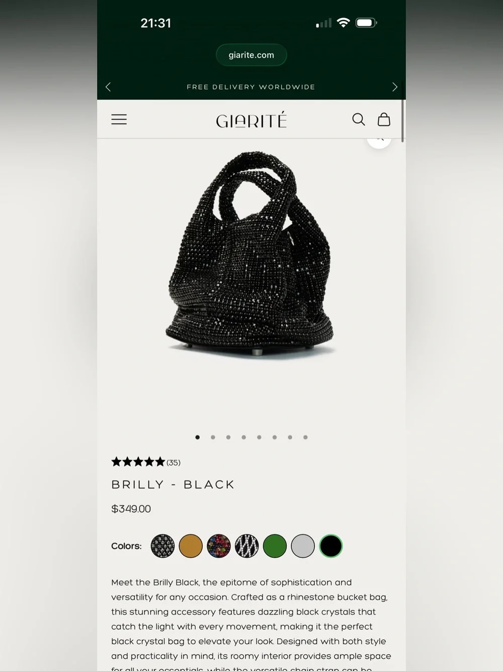 NEW w TAGs GIARITÉ Brilly Black Crystal Bucket Bag w Silver Tone Crossbody Strap